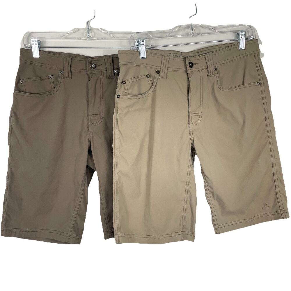 PrAna Brion Shorts Size 30x11 Inseam Olive Beige Lot Of 2 Outdoor Hiking Camping